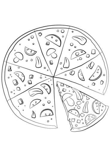 Раскраска пицца пицца и ее ломтики еда которую выпекают итальянская...